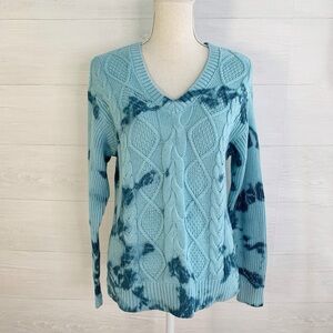 Sonoma Blue and Navy Tie-Dye V-Neck Sweater